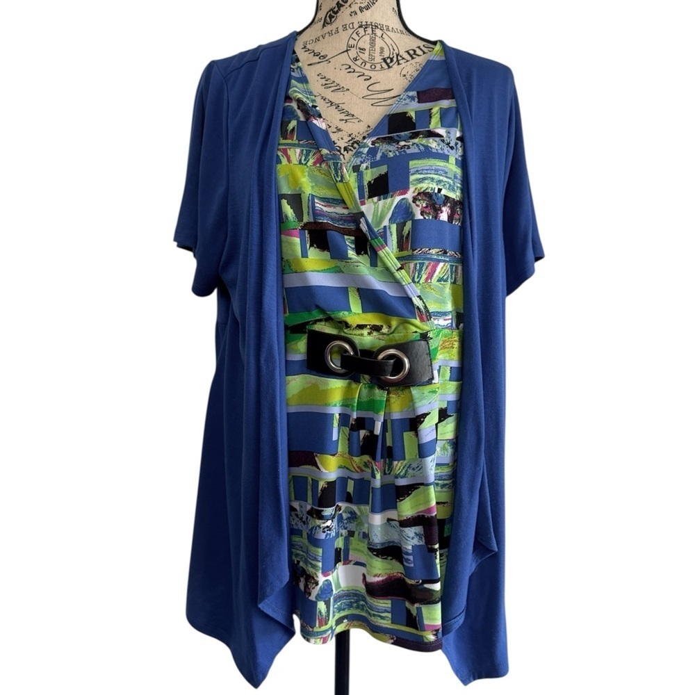 🧨 5/$25 Vintage Notations Women’s Blouse with Faux Cardigan